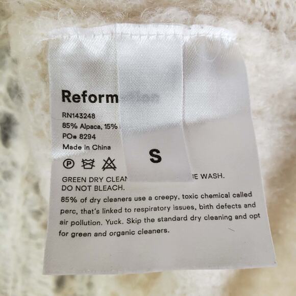 Reformation Sweater Alpaca Wool Jessica Pointelle Lacy Knit Ivory Size Small - Picture 7 of 11